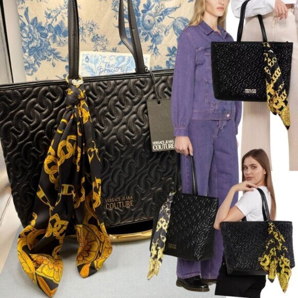 Versace Jeans Collection Handbags - 🆕 VERSACE JEANS COUTURE 🧿 NWT Black Thelma Tote Shopper + Scarf